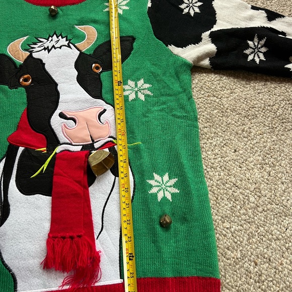 Large ugly Christmas Sweater with Holstein Cow Holiday Sweater with bell - Picture 8 of 11